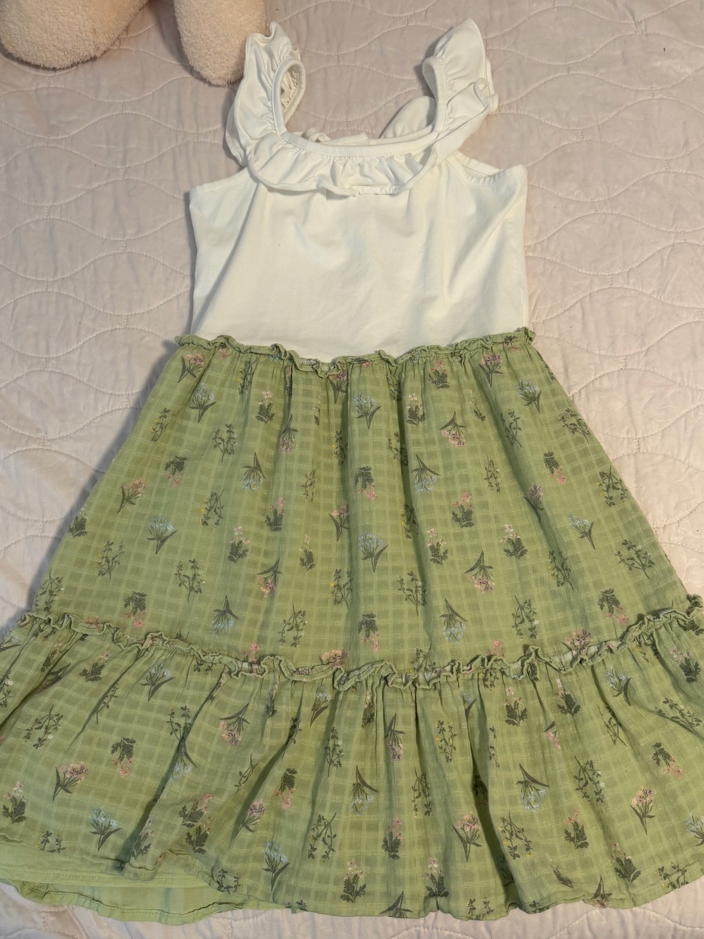 Janie and Jack White Bodice Green Floral Skater Dress